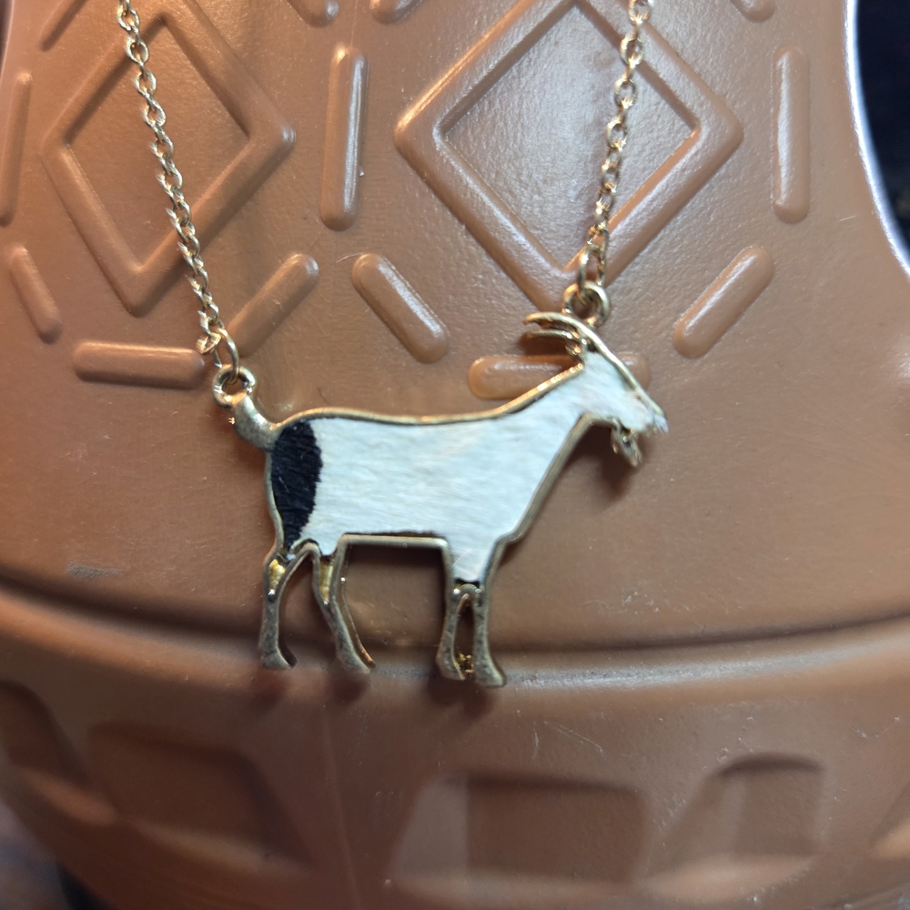 Gold and Genuine Leather Goat Pendant Necklace